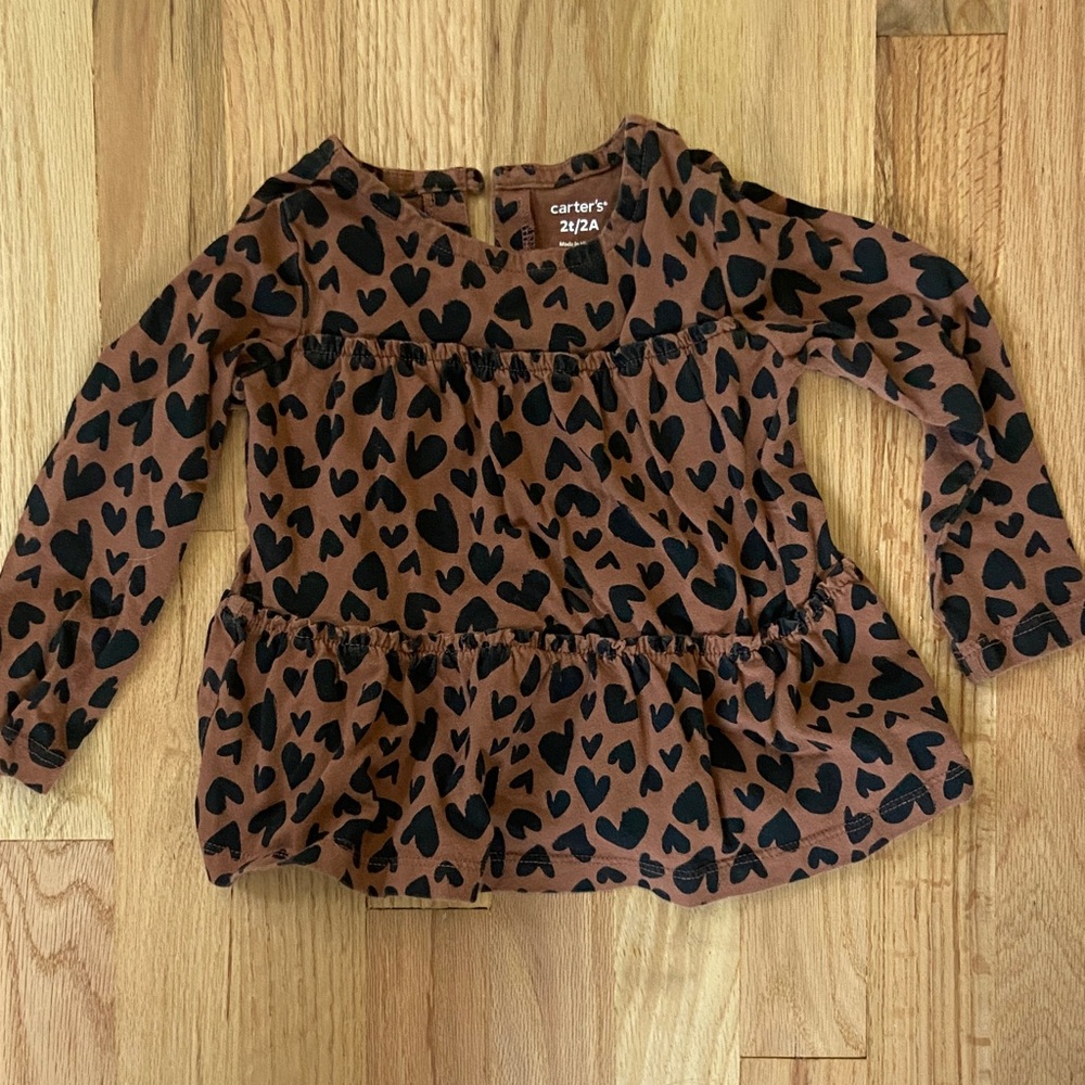 Carter's Brown Long Sleeve with Black Heart Pattern